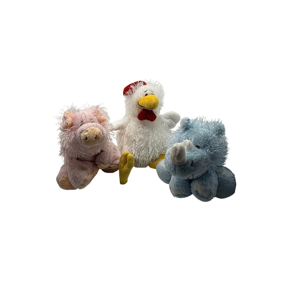 Webkinz Lot Pink Pig HM002 Blue Rhino HM196 White Chicken HM205 No Codes Plush